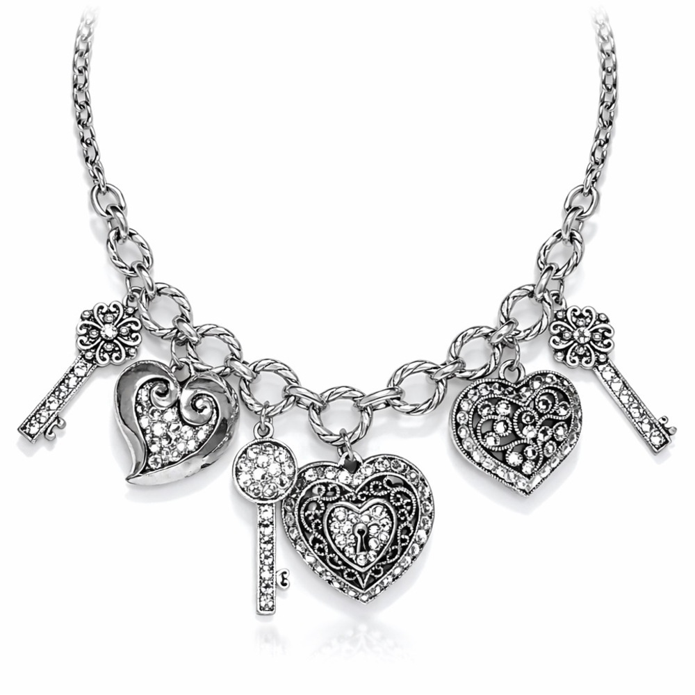 ⚜️ Silver Heart and Key Charm Necklace